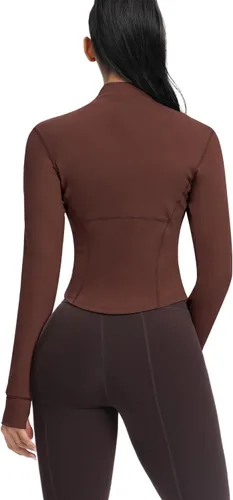 Miniatura 62 de AVGO Chaquetas de entrenamiento recortadas para mujer, con cremallera, ajustadas, atléticas, con agujeros para el pulgar