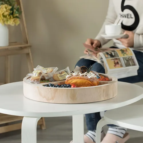 Miniatura 5 de Plato de madera con 3 seccionales, bandeja dividida para servir con acabado negro quemado, tabla de charcutería Lazy Susan para mesa de comedor