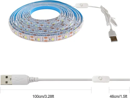 Miniatura 3 de Tira de luces LED USB de 5 V, color blanco, 6000 K, 9.84 pies, SMD 2835 IP65, impermeable, 180 LED, tira de luz Plug and Play con interruptor