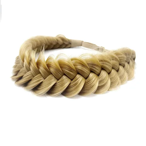 Miniatura 2 de Diadema trenzada sintética clásica de cabello con hebras anchas para boda, trenzas esponjosas desordenadas, banda para peluca, accesorio de belleza