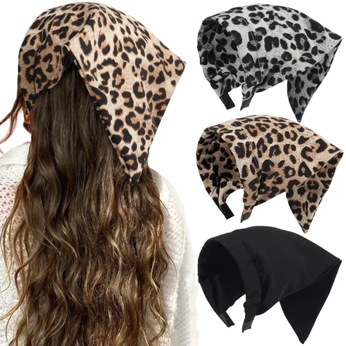 Miniatura 22 de HAIMEIKANG Diademas florales para mujer, bandanas bohemias para el cabello, bufanda, pañuelo triangular, bandas para el cabello de color sólido