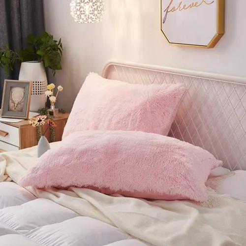 Miniatura 19 de Juego de 2 fundas de almohada estándar de piel sintética de terciopelo suave, fundas de almohada decorativas con cierre de cremallera