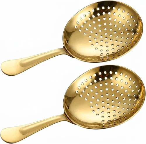 Boao 2 Pack Julep Strainers Stainless Steel Strainer Cocktail Spoon for Loose Tea Filter Practical Bar Colander Tool for Commercial Bar Use (Gold)