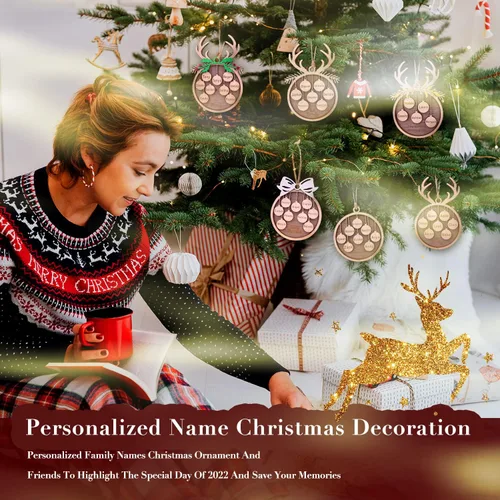 Miniatura 5 de Adorno de Navidad familiar personalizado 2023, adornos de madera para árbol de Navidad con cuerda pequeña, de 1 a 10 nombres personalizados