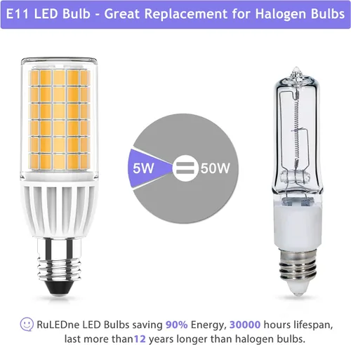 Miniatura 3 de Bombilla LED E11 regulable, AC120V blanco cálido 3000K 5W, reemplazo halógeno de 60 vatios, certificación UL CUL, JDE11 Mini bombilla LED
