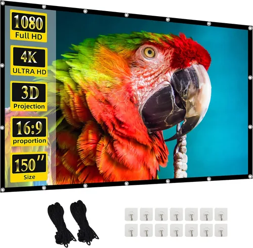 Miniatura 7 de Pantalla de proyector, pantalla de proyector de película de 100 pulgadas, pantallas de proyector portátil plegables 16:9 para cine en casa, al aire