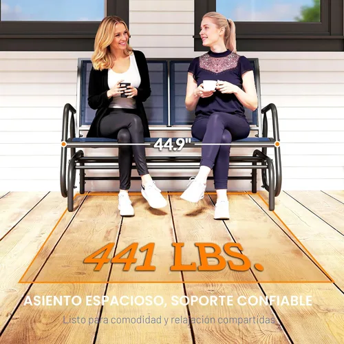 Miniatura 7 de Outsunny Banco columpiador para 2 personas al aire libre, silla mecedora de columpio doble para patio, sillón con marco de acero recubierto de polvo