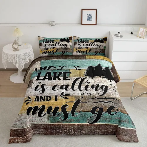 Miniatura 46 de Lake House - Juego de edredón tamaño individual, juego de ropa de cama rústica de granja vieja de 2 piezas para niños, adolescentes y adultos