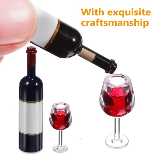 Miniatura 4 de NUOBESTY - Juego de 10 copas de vino en miniatura para casa de muñecas con 8 mini botellas, color rojo oscuro, decoración de copa pequeña para casa