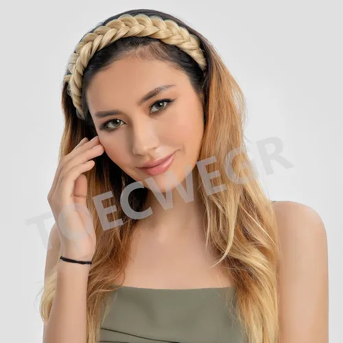 Miniatura 6 de Diadema trenzada sintética clásica de cabello con hebras anchas para boda, trenzas esponjosas desordenadas, banda para peluca, accesorio de belleza