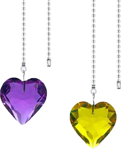 Miniatura 11 de Extensor de cadena para ventilador de techo, paquete de 2 colgantes decorativos de prisma de corazón de cristal de 12 pulgadas con conectores de AB