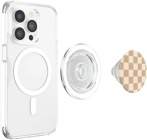 Miniatura 3 de PopSockets MagSafe PopGrip de tablero de ajedrez clásico a cuadros beige claro para iPhone