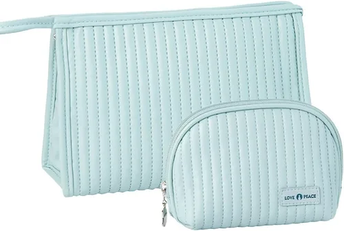 Miniatura 6 de Bonita bolsa de maquillaje, 2 bolsas de cosméticos para bolso, bolsa de maquillaje con muñeca, bolsas de período para mujeres y niñas, Café