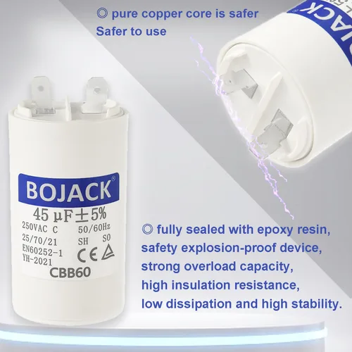 Miniatura 4 de BOJACK 45uf 45MFD uF CBB60 Condensador de funcionamiento de lavadora Frecuencia del condensador de funcionamiento del motor 50/60Hz 250VAC 250V Stud