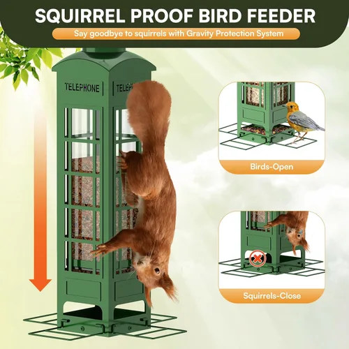 Comedero para pájaros a prueba de ardillas con perchas activadas por peso, comedero de metal para colgar al aire libre, comedero de semillas de