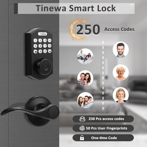 Miniatura 2 de Tinewa Cerradura de puerta de entrada sin llave con manijas de palanca ondulada, cerrojo electrónico con teclado digital con aplicación, manija
