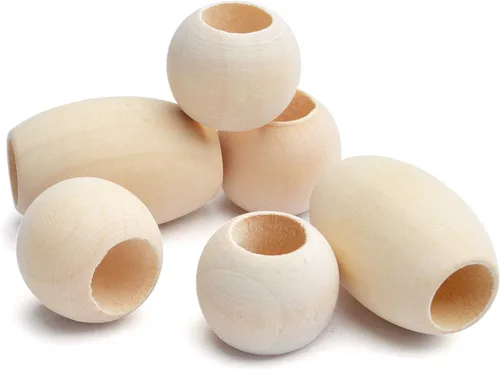 Miniatura 5 de Cuentas espaciadoras de madera natural, 100 cuentas de tubo sin terminar de agujero grande para decoraciones hechas a mano, pulseras, colgantes