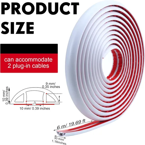 Miniatura 2 de Cubierta de cable de suelo de 19.69 pies, protector de cable de conducto, protector de cable en el conducto para aceras o pasillos (blanco)