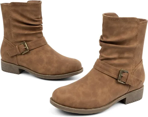 Miniatura 5 de VJH confort Botas de media pantorrilla para mujer, botines holgados con hebilla cómoda con cremallera lateral