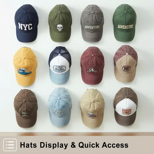 Miniatura 2 de Ganchos adhesivos para sombreros de pared (paquete de 12), colgador de sombreros sin perforaciones para organizador de gorras de béisbol de pared