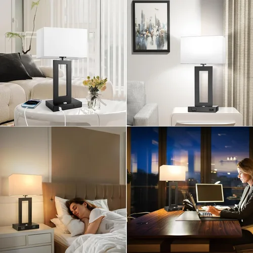 Miniatura 7 de Kondras Juego de 2 lámparas de mesa para dormitorios, 3 temperaturas de color, control táctil, lámparas de noche con 2 puertos USB y salida de CA