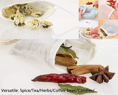 Miniatura 2 de 20 bolsas de muselina con cordón, bolsas de algodón natural sin blanquear para hierbas y estopas para café y té, caldo de sopa, caldo de sopa