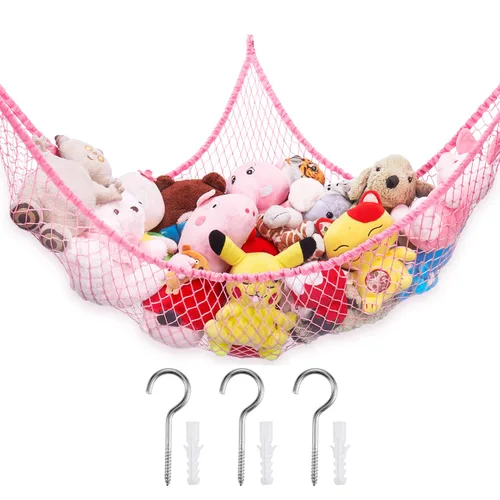 Miniatura 9 de Hamaca de animales de peluche, red de almacenamiento de hamaca de juguete, soporte de red de malla para juguetes de malla gigante, esquina de pared
