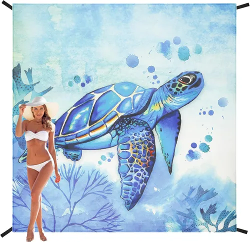 Miniatura 9 de HIHOHO Manta de playa a prueba de arena, impermeable, de secado rápido, ligera, para picnic azteca al aire libre, 79 x 83 pulgadas, 120 x 108 Blue-02
