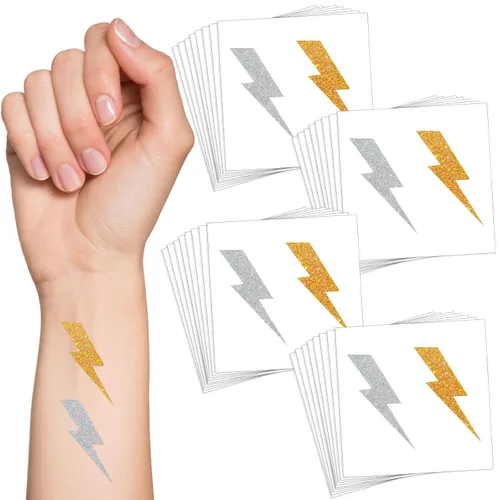 Miniatura 7 de Cholemy 50 hojas de 100 piezas de tatuajes temporales con purpurina dorada y plateada, adhesivos de rayo de 2 x 2 pulgadas, accesorios de ropa