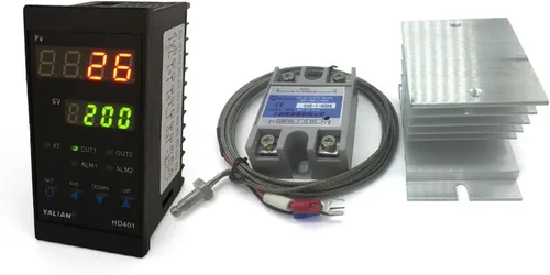 100V-240V pid Digital Temperature Controller Max Temperature Range 1372 Degrees Celsius+Radiator+2M K Thermocouple+Max 40A SSR(HD401)