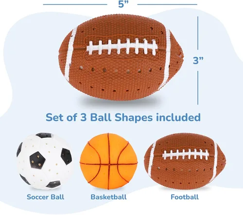 Miniatura 8 de ArtCreativity Pelotas deportivas, juguetes para salpicaduras de agua, juego de 3, juguetes de baño esponjosos para niños, 3 diseños diferentes