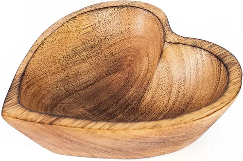 Miniatura 18 de WitnyStore Cuenco en forma de corazón de 6 pulgadas, funcional y coleccionable, cuenco de madera hecho a mano para servir frutos secos, postres