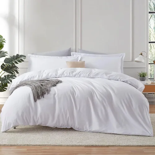 Miniatura 48 de Hearth & Harbor Juego de funda de edredón tamaño individual, color blanco, juego de funda de edredón suave, juego de ropa de cama de 2 piezas