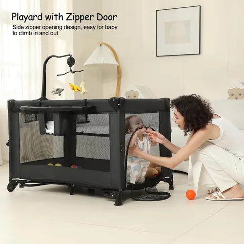 Miniatura 5 de Pack and Play, moisés para bebé, cama de noche, corralito de bebé con cambiador, corralito de viaje plegable para recién nacidos a niños pequeños