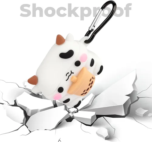 Miniatura 6 de Funda para AirPods 4, lindo Boba Tea Cow AirPods de 4ª generación (2024), divertido animal de dibujos animados 3D, protección resistente, cubierta