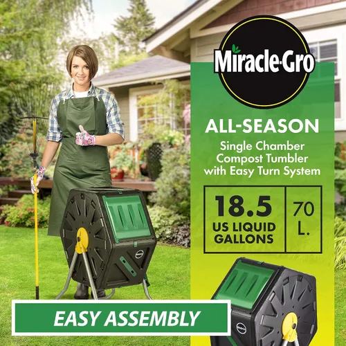 Miniatura 3 de Miracle-Gro Vaso de compostaje de una sola cámara, vaso de compostador fácil de girar para exteriores para compostaje rápido, contenedor