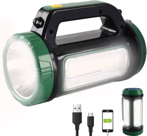 Miniatura 11 de Foco LED solar recargable, súper brillante 13000 lúmenes, reflector LED de mano, linterna de campamento multifunción, 6 modos de luz, IPX4 Negro