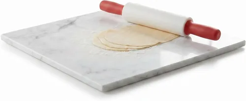 Miniatura 15 de Diflart Tabla de cortar de piedra de mármol natural para cocina, 16x16 pulgadas, negra, tabla de mármol grande para repostería con pies