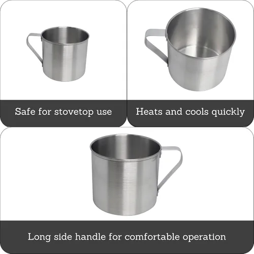 Miniatura 3 de IMUSA Paquete de 4 tazas de aluminio de 0.7 cuartos de galón para uso en estufa o campamento, color plateado