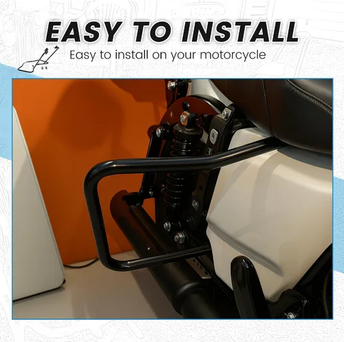 Miniatura 8 de ECOTRIC Barras protectoras de soporte para alforja compatibles con Harley Davidson Touring Street Road Glide FLH 2014-2024, color negro