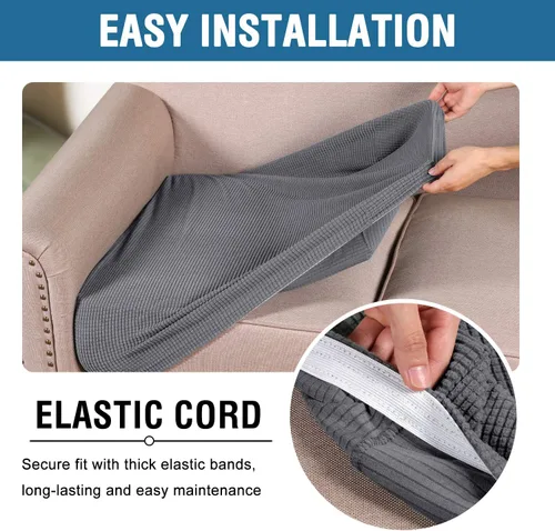 Miniatura 6 de H.VERSAILTEX Fundas Individuales de Cojines de Asiento de Alta Elasticidad Paquete de 3 Tela Jacquard Texturizada de Sarga Gruesa Fundas de Sofá Gris