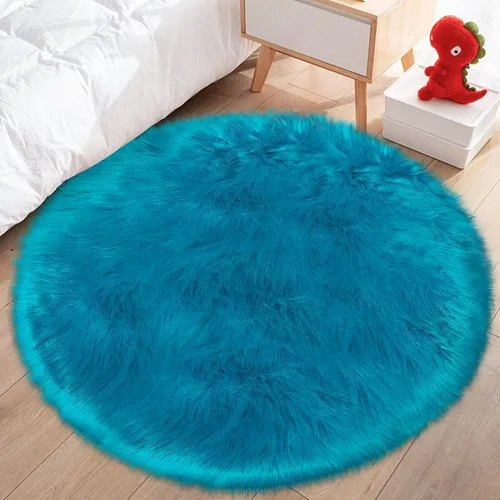 Miniatura 10 de Alfombras Redondas Rosadas Esponjosas de 4 Pies para Dormitorio de Niñas, Alfombra de Piel Sintética de Oveja de Felpa para Sala de Estar, Alfombra