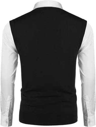 Miniatura 5 de COOFANDY Chaleco de suéter para hombre, cuello en V, casual, sin mangas, con botones, cárdigan