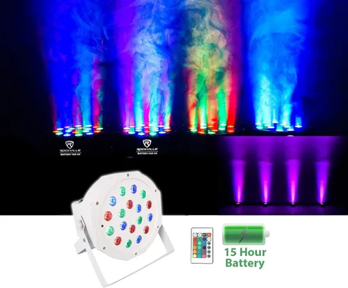 Miniatura 2 de (3) Rockville Battery PAR 50 Blanco Recargable LED DMX DJ Wash Up Lights+Bag