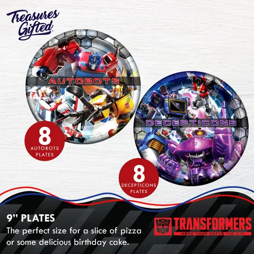 Miniatura 2 de Treasures Gifted Suministros para fiestas de Transformers con licencia oficial, sirve para 16 invitados, juego de vajilla para principiantes