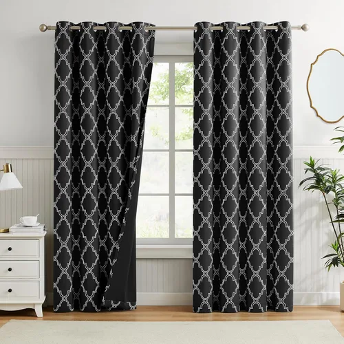 Miniatura 24 de Melodieux Cortinas 100% opacas de 96 pulgadas de largo para sala de estar, dormitorio estilo marroquí, aislamiento térmico, ahorro de energía