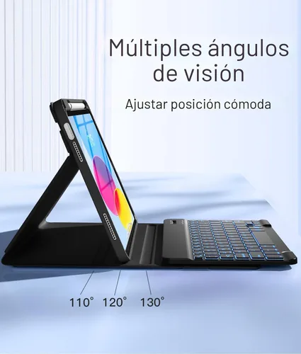 Miniatura 5 de Hamile Funda para iPad de 11ª y 10ª Generación con Teclado - Funda de Teclado Folio Inalámbrico Desmontable con Retroiluminación de 7