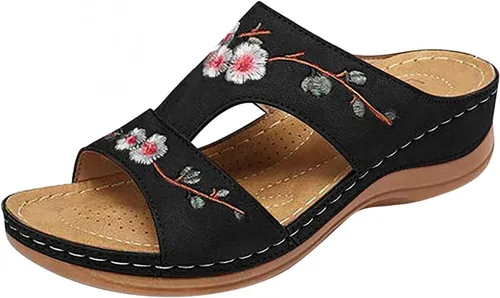 Miniatura 56 de Ladmiple Sandalias ortopédicas florales de moda 2023 con soporte de arco, zapatillas romanas casuales con puntera abierta