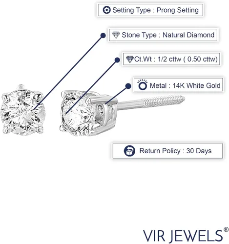 Miniatura 3 de Aretes de diamantes certificados VS2-SI1 de 14 a 2 cttw con cierre de rosca de oro blanco de 14 quilates