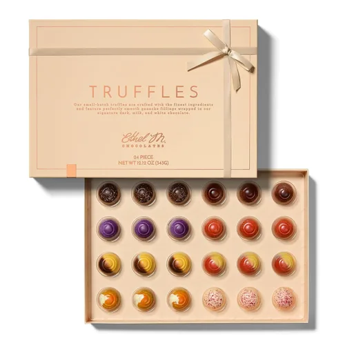 Miniatura 7 de Ethel M Chocolates Caja de regalo de 24 piezas de la colección de chocolate negro de primera calidad, sabores exóticos, limón, vainilla, caramelo